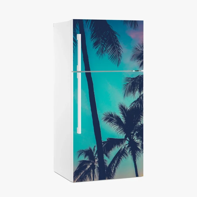 Adesivo per frigorifero tramonto retrò con palme alle Hawaii