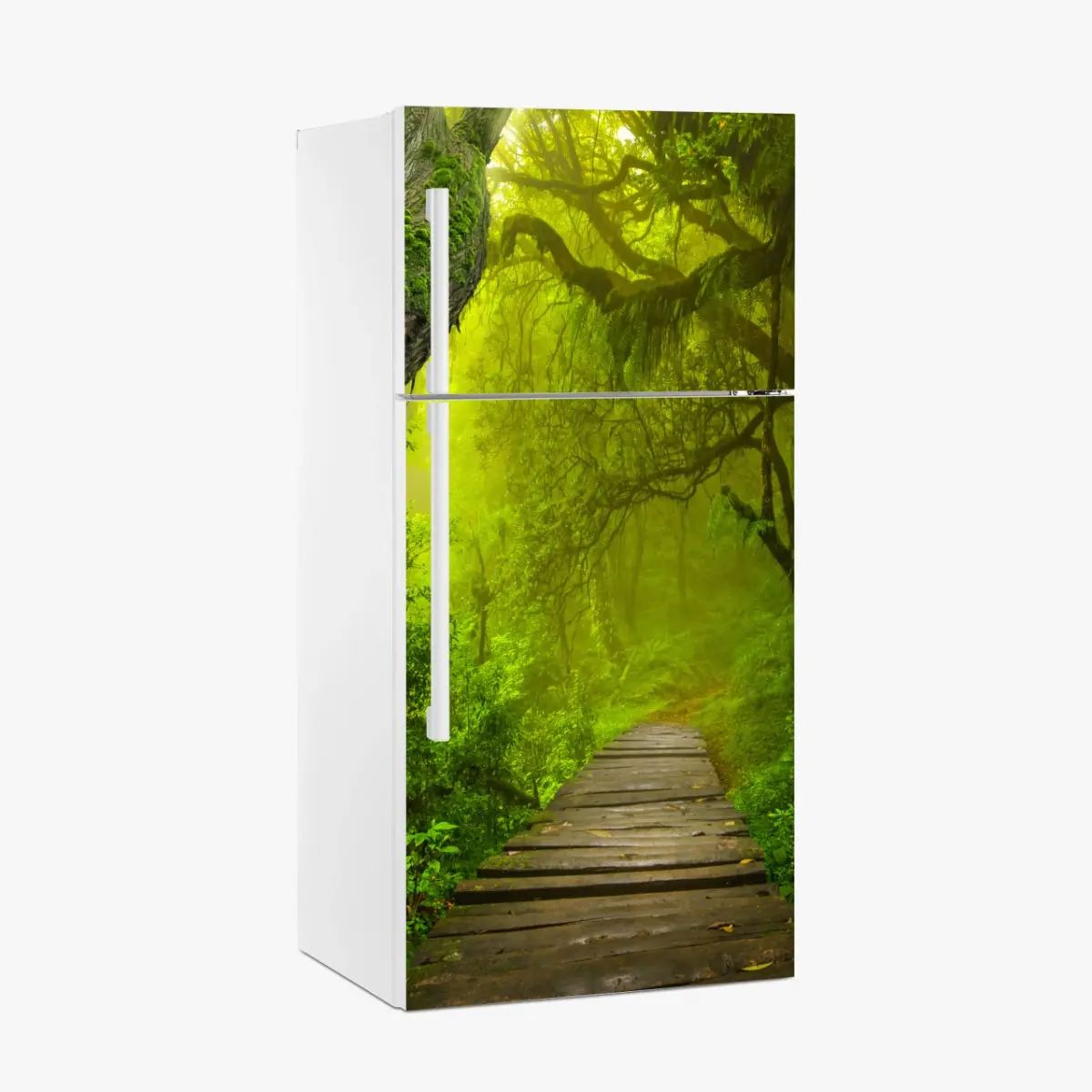 Adesivo per frigorifero sentiero incantato nella foresta verde • Wallissimo®