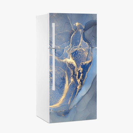 Adesivo per frigorifero marmo liquido blu e oro • Wallissimo®