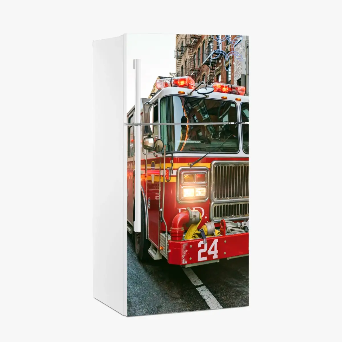 Adesivo per frigorifero convoglio di camion dei pompieri a Manhattan • Wallissimo®