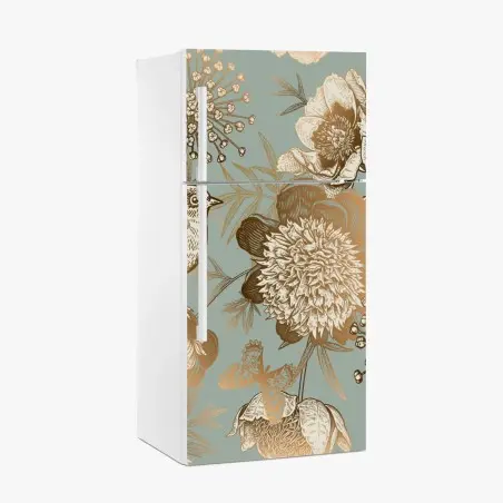 Adesivo per frigorifero motivo botanico vintage con uccelli e farfalle • Wallissimo®