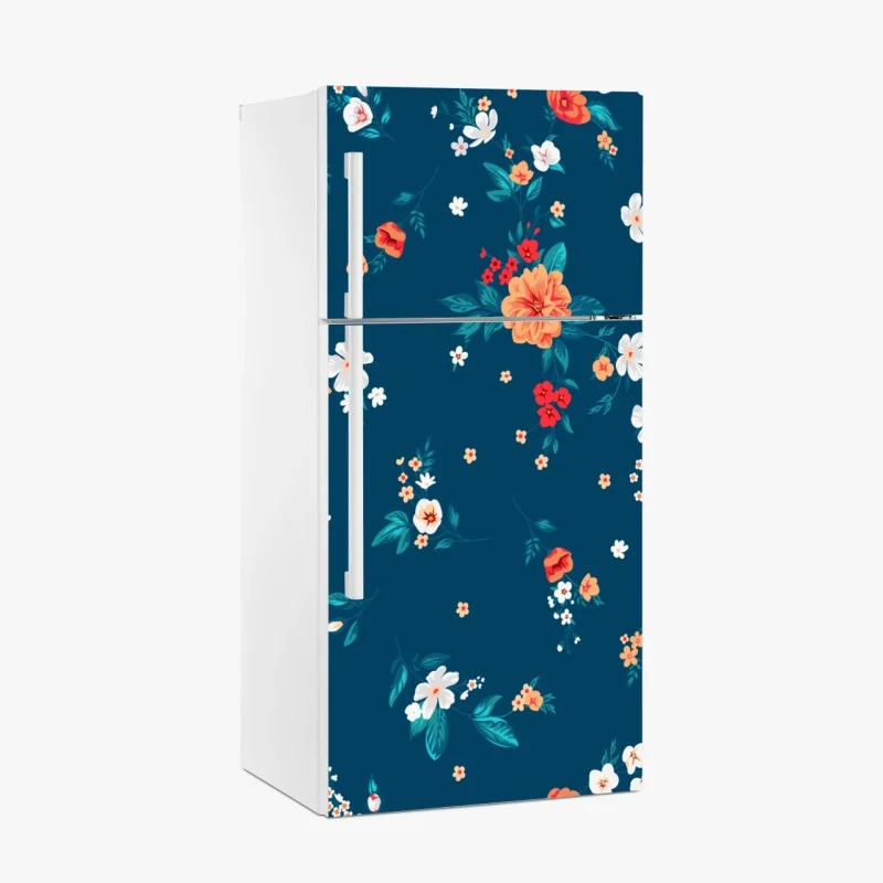 Adesivo per frigorifero motivo floreale estivo su sfondo blu