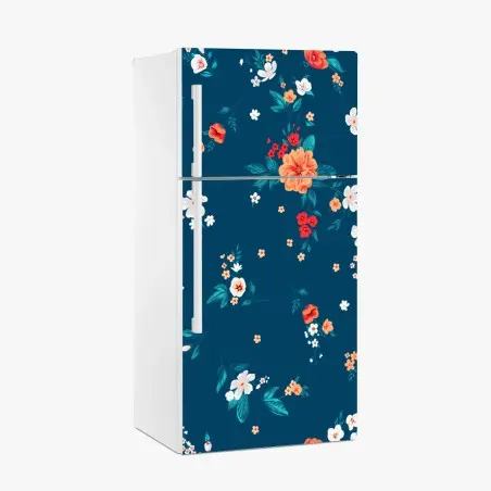 Adesivo per frigorifero motivo floreale estivo su sfondo blu • Wallissimo®