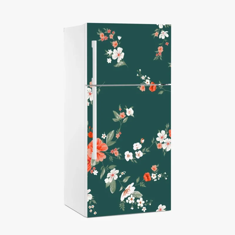 Adesivo per frigorifero motivo floreale elegante su sfondo verde smeraldo
