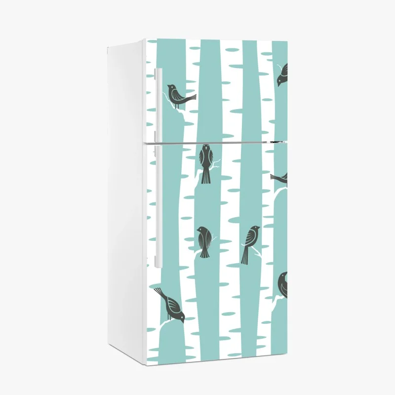 Adesivo per frigorifero betulle e uccellini in stile nordico