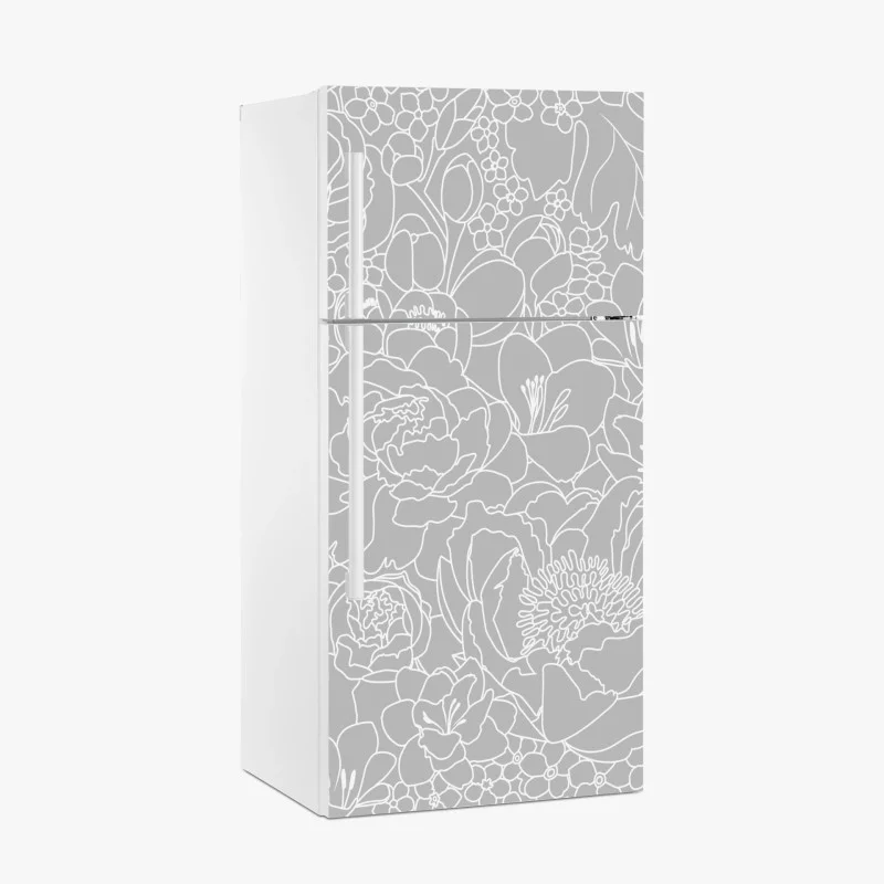 Adesivo per frigorifero motivo floreale moderno in bianco e grigio