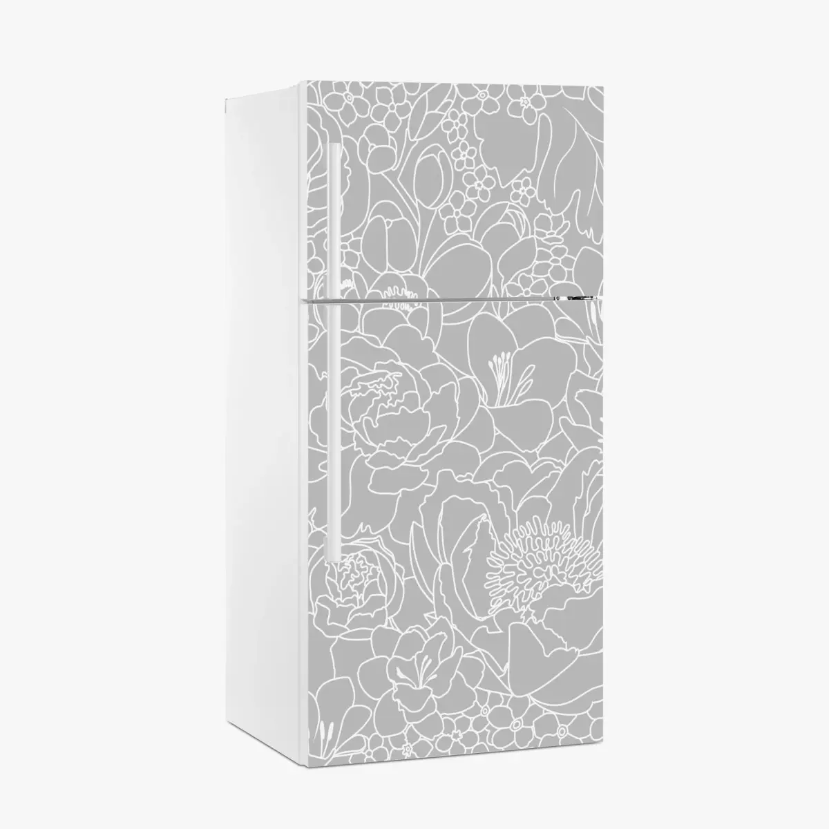 Adesivo per frigorifero motivo floreale moderno in bianco e grigio • Wallissimo®