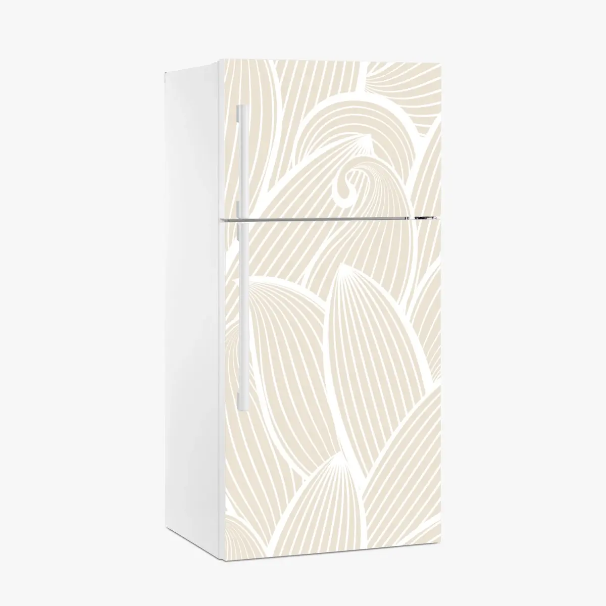 Adesivo per frigorifero motivo a foglie minimalista beige e bianco • Wallissimo® Adesivo per frigorifero motivo a foglie minimalista beige e bianco • Wallissimo®