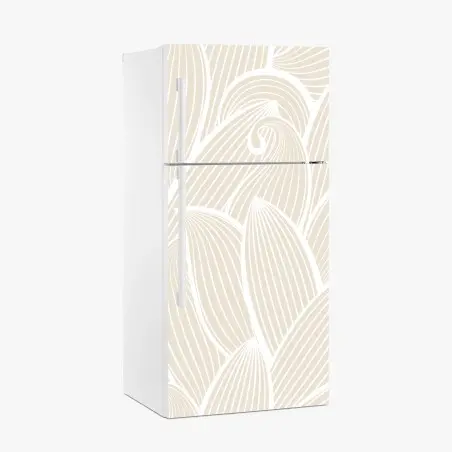 Adesivo per frigorifero motivo a foglie minimalista beige e bianco • Wallissimo®
