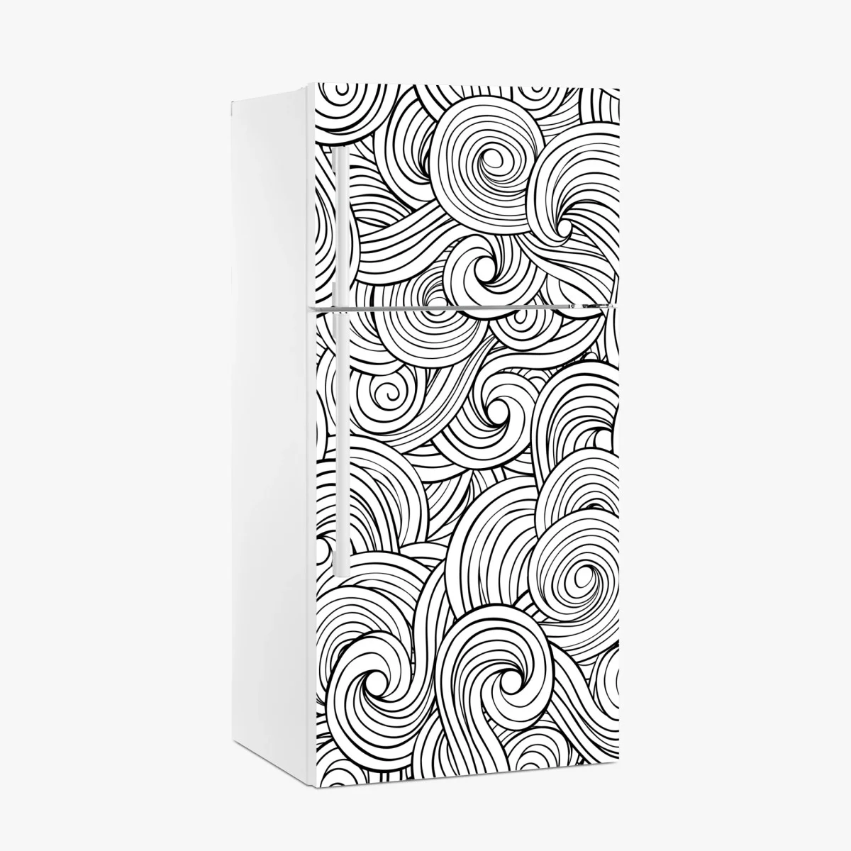 Adesivo per frigorifero onde astratte a spirale in bianco e nero • Wallissimo® Adesivo per frigorifero onde astratte a spirale in bianco e nero • Wallissimo®