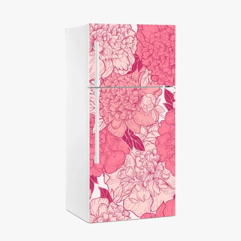 Adesivo per frigorifero peonie rosa in fiore
