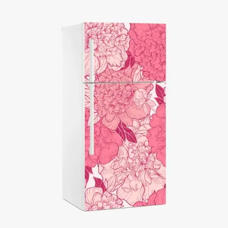 Adesivo per frigorifero peonie rosa in fiore • Wallissimo®