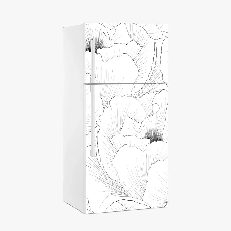 Adesivo per frigorifero motivo floreale in bianco e nero