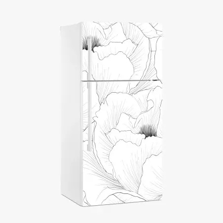 Adesivo per frigorifero motivo floreale in bianco e nero • Wallissimo®