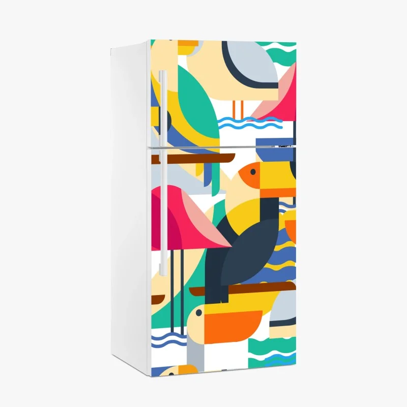 Adesivo per frigorifero uccelli tropicali in stile geometrico