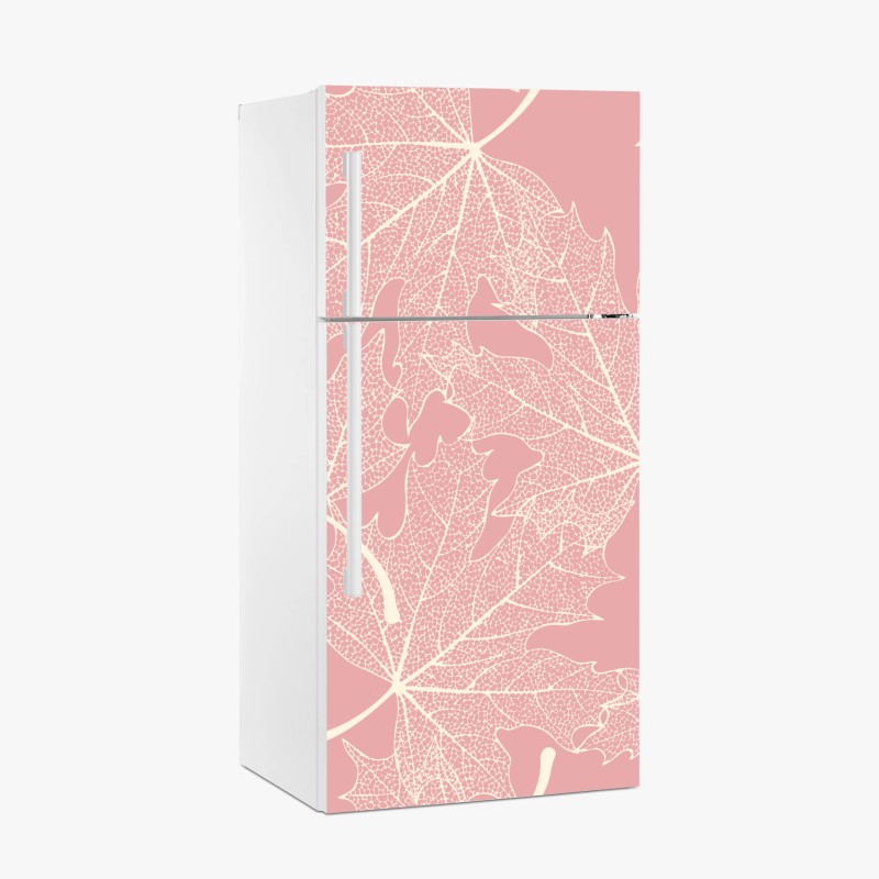 Adesivo per frigorifero motivo foglie scheletrate rosa tenue