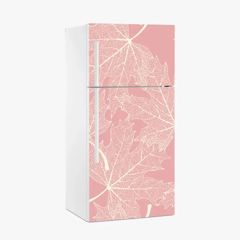 Adesivo per frigorifero motivo foglie scheletrate rosa tenue