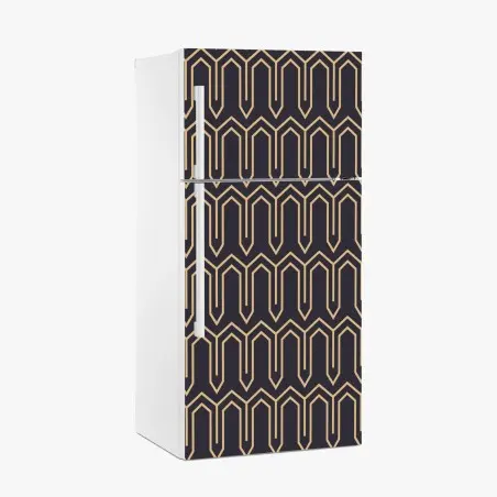 Adesivo per frigorifero motivo geometrico art deco in oro su sfondo scuro • Wallissimo®