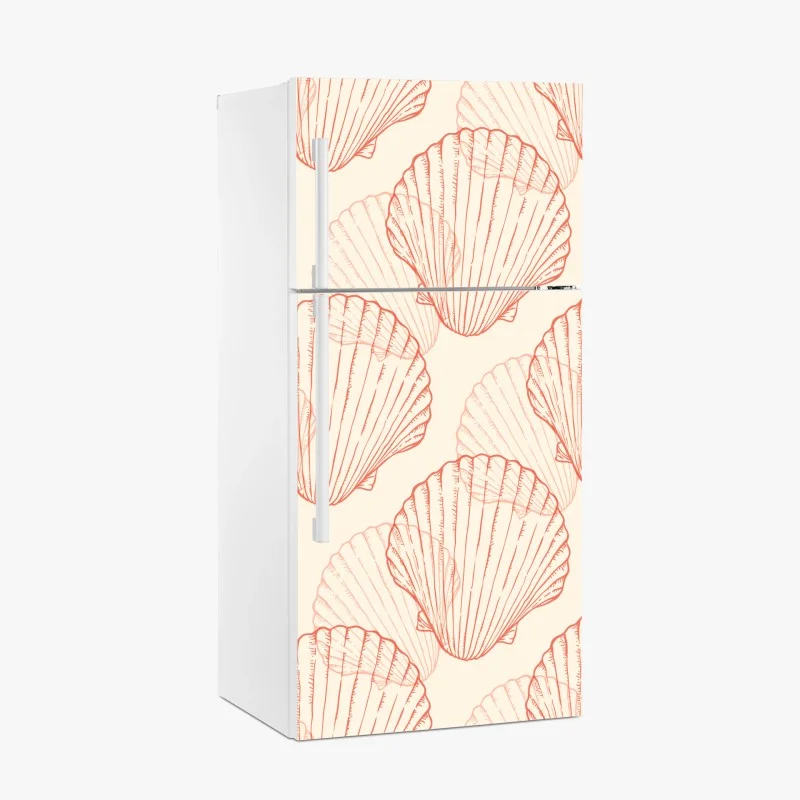 Adesivo per frigorifero motivo di conchiglie corallo su sfondo beige