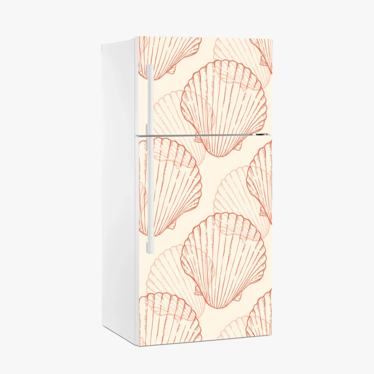 Adesivo per frigorifero motivo di conchiglie corallo su sfondo beige • Wallissimo® Adesivo per frigorifero motivo di conchiglie corallo su sfondo beige • Wallissimo®