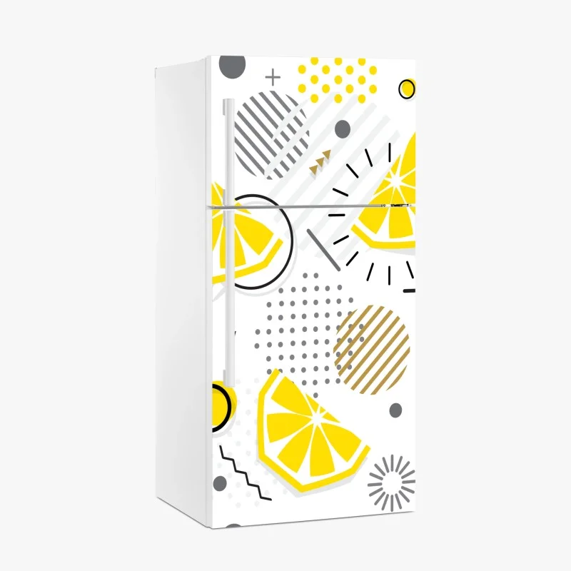 Adesivo per frigorifero motivo estivo con spicchi di limone e forme geometriche