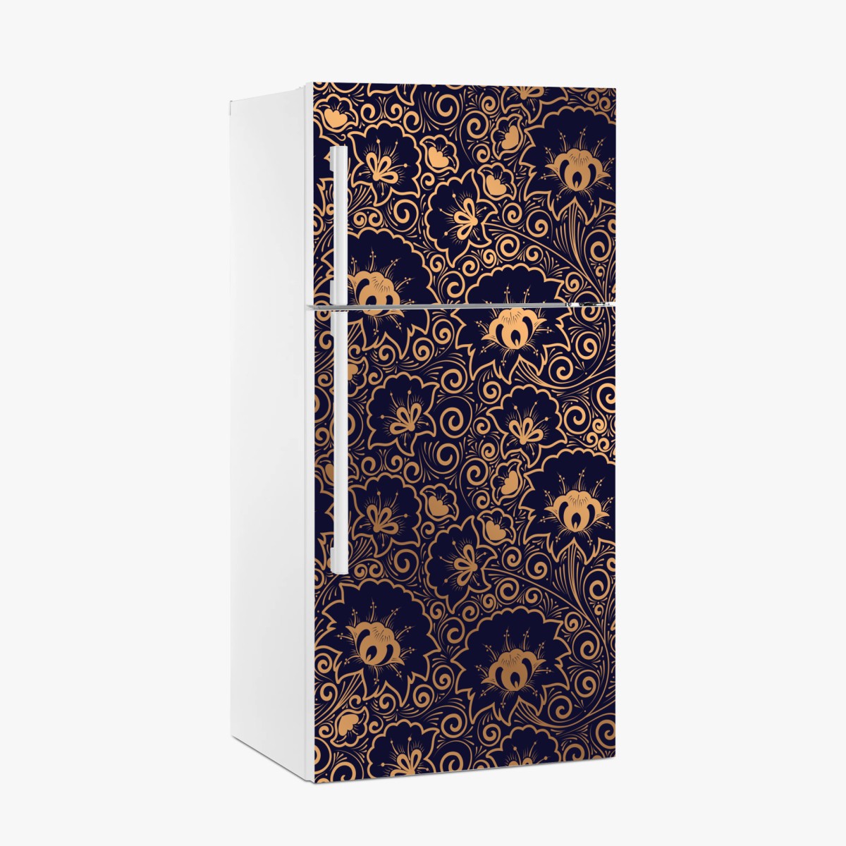 Adesivo per frigorifero motivo floreale ornamentale dorato su sfondo blu notte • Wallissimo® Adesivo per frigorifero motivo floreale ornamentale dorato su sfondo blu notte • Wallissimo®