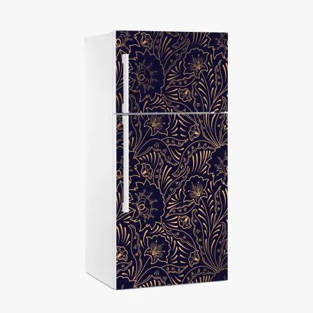 Adesivo per frigorifero motivo floreale elegante in blu notte e oro • Wallissimo®