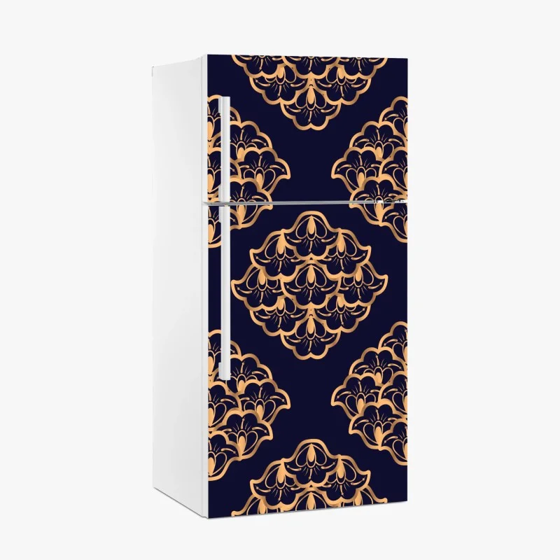 Adesivo per frigorifero motivo ornamentale dorato su sfondo blu notte