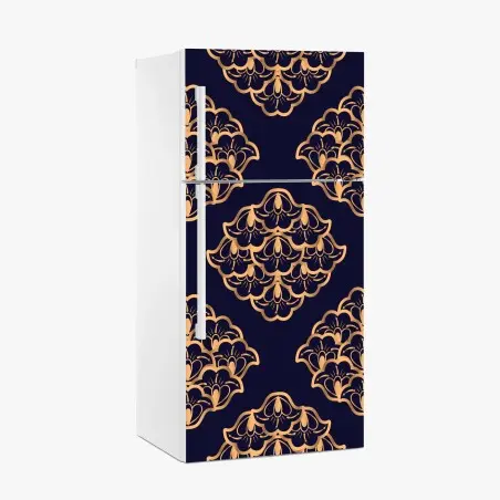 Adesivo per frigorifero motivo ornamentale dorato su sfondo blu notte • Wallissimo®