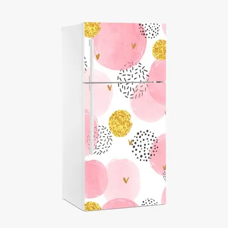 Adesivo per frigorifero motivo a pallini rosa acquerello e glitter oro • Wallissimo®