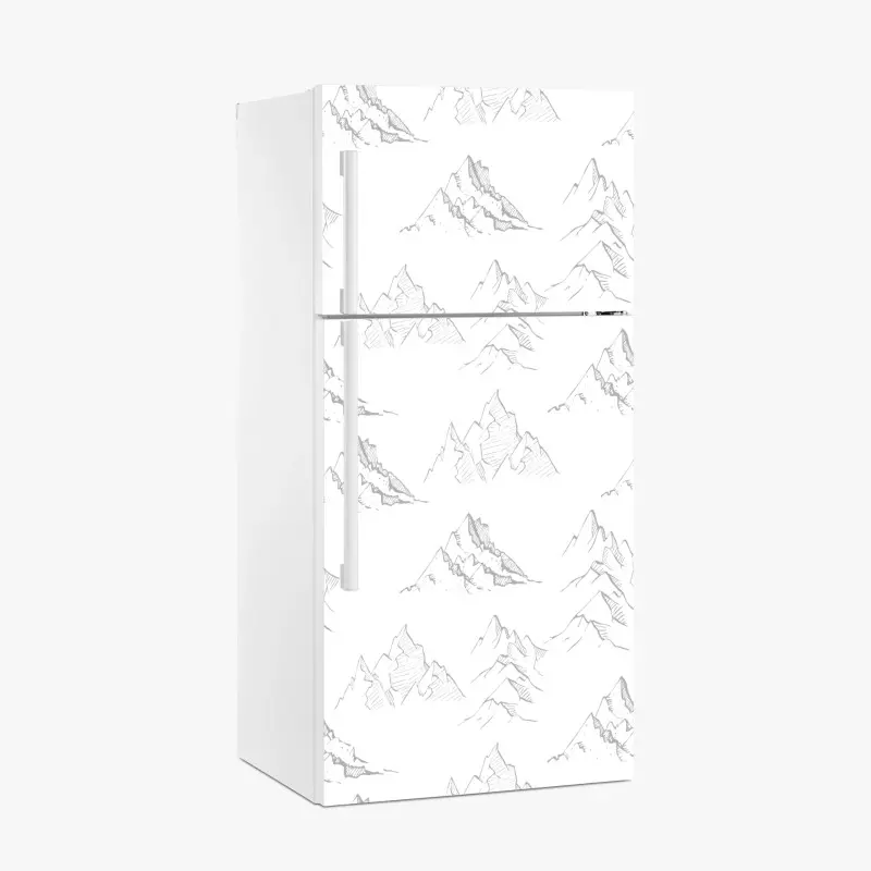 Adesivo per frigorifero motivo montagne disegnate a mano in bianco e nero