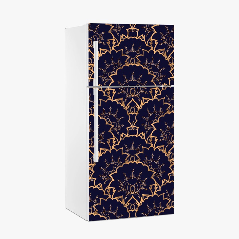 Adesivo per frigorifero eleganza ornamentale dorata su blu notte
