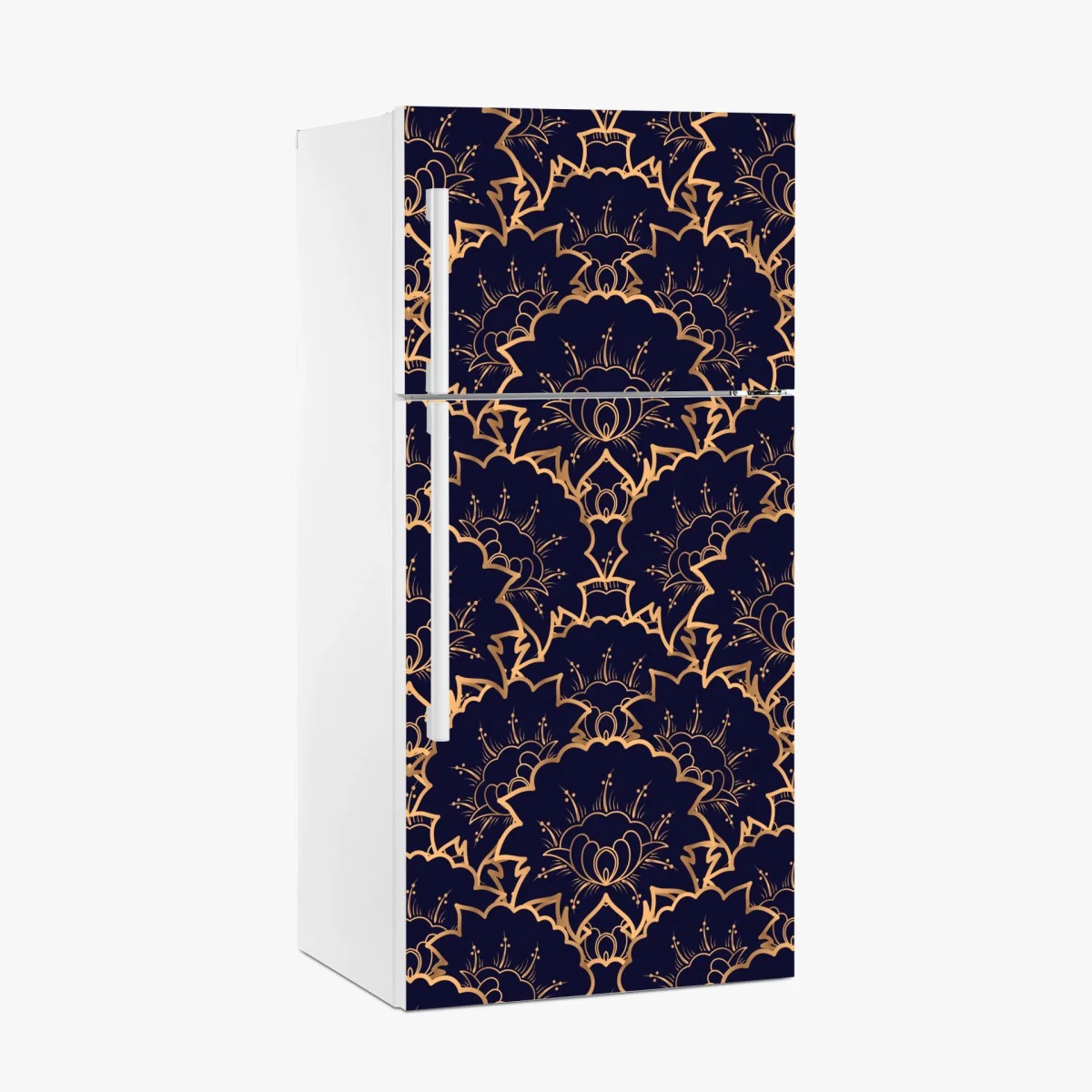 Adesivo per frigorifero eleganza ornamentale dorata su blu notte • Wallissimo® Adesivo per frigorifero eleganza ornamentale dorata su blu notte • Wallissimo®