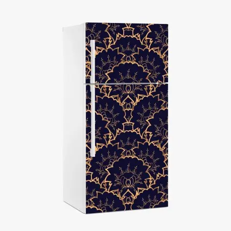 Adesivo per frigorifero eleganza ornamentale dorata su blu notte • Wallissimo®