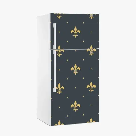 Adesivo per frigorifero elegante motivo a gigli dorati su fondo blu • Wallissimo®