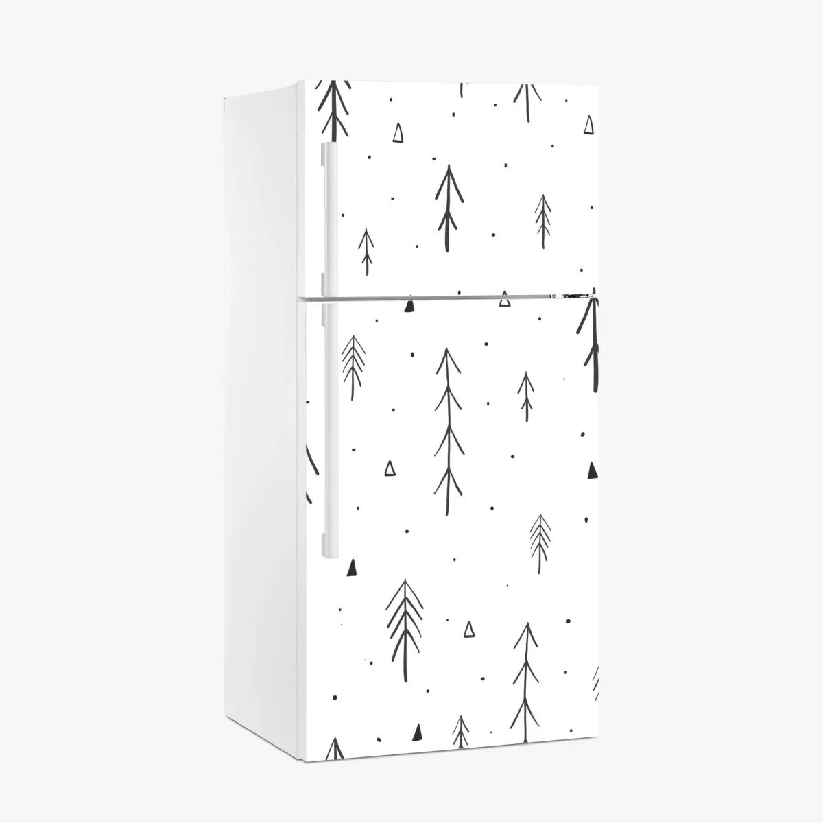 Adesivo per frigorifero motivo bosco stilizzato in bianco e nero • Wallissimo®