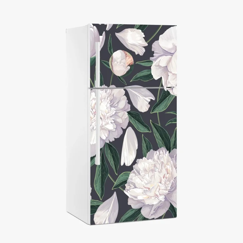 Adesivo per frigorifero eleganza di peonie su sfondo scuro