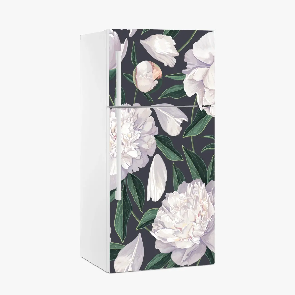 Adesivo per frigorifero eleganza di peonie su sfondo scuro • Wallissimo®