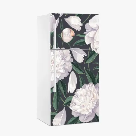 Adesivo per frigorifero eleganza di peonie su sfondo scuro • Wallissimo®