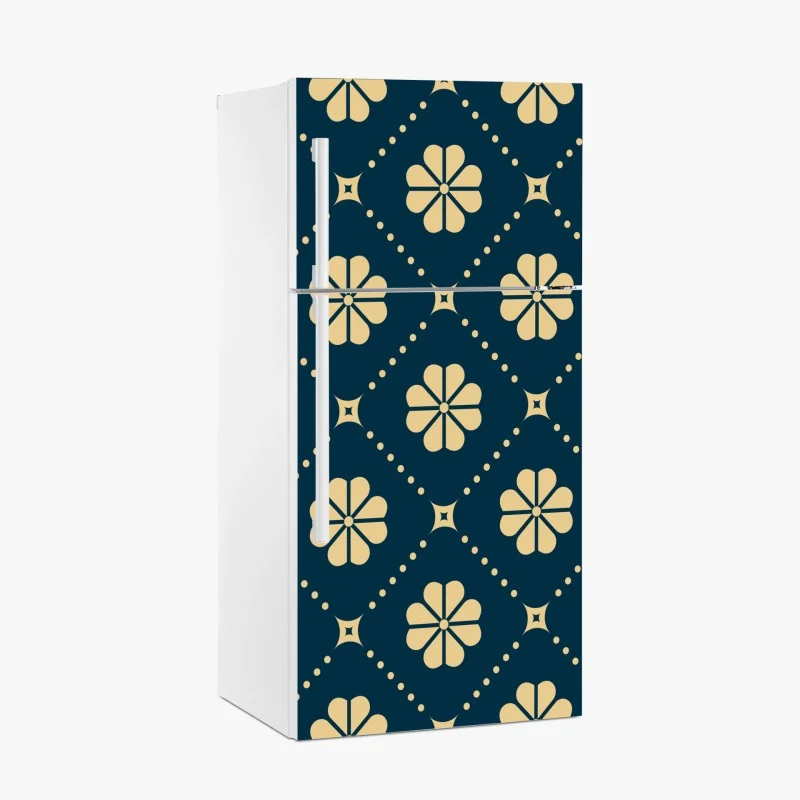 Adesivo per frigorifero motivo floreale geometrico blu navy e beige