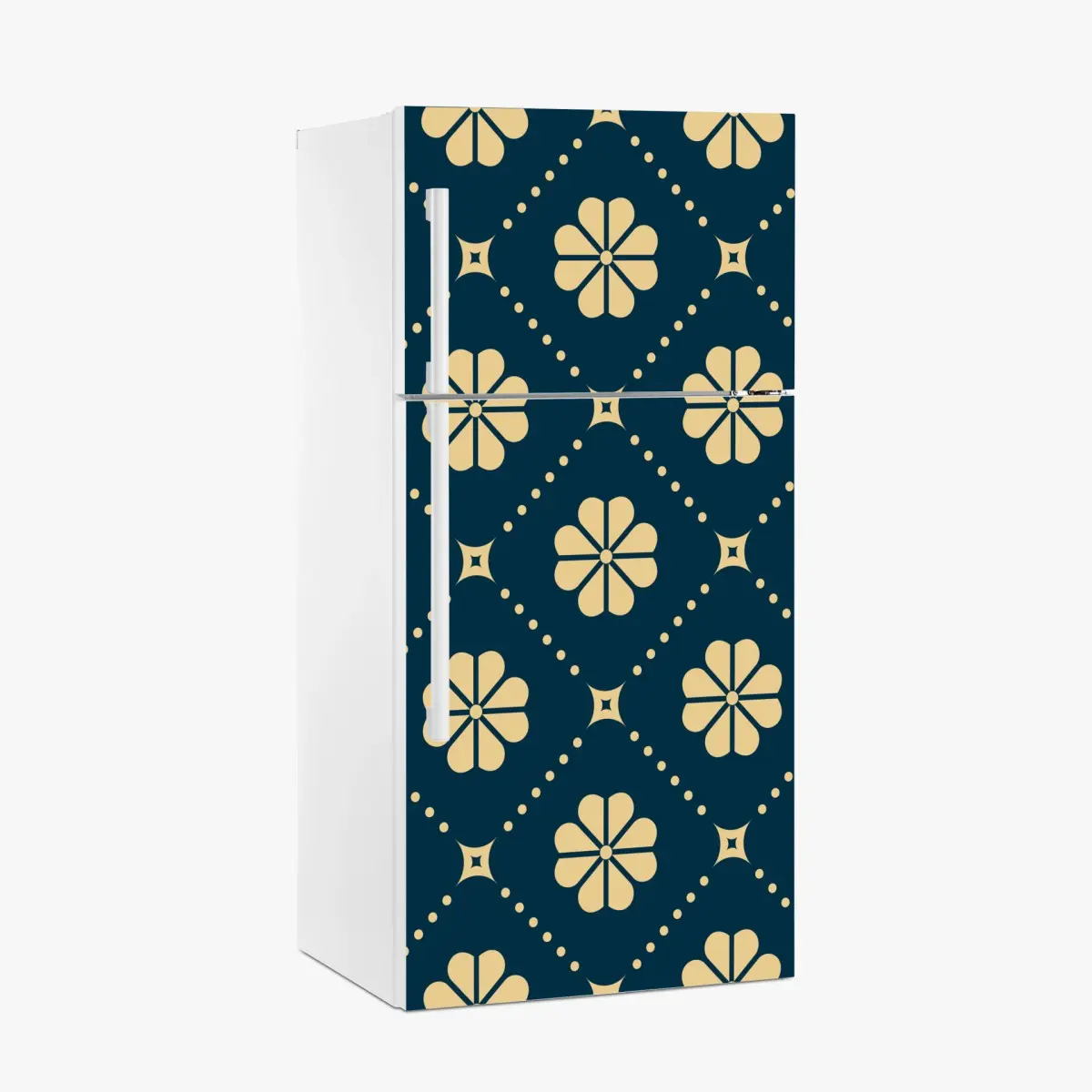 Adesivo per frigorifero motivo floreale geometrico blu navy e beige • Wallissimo®