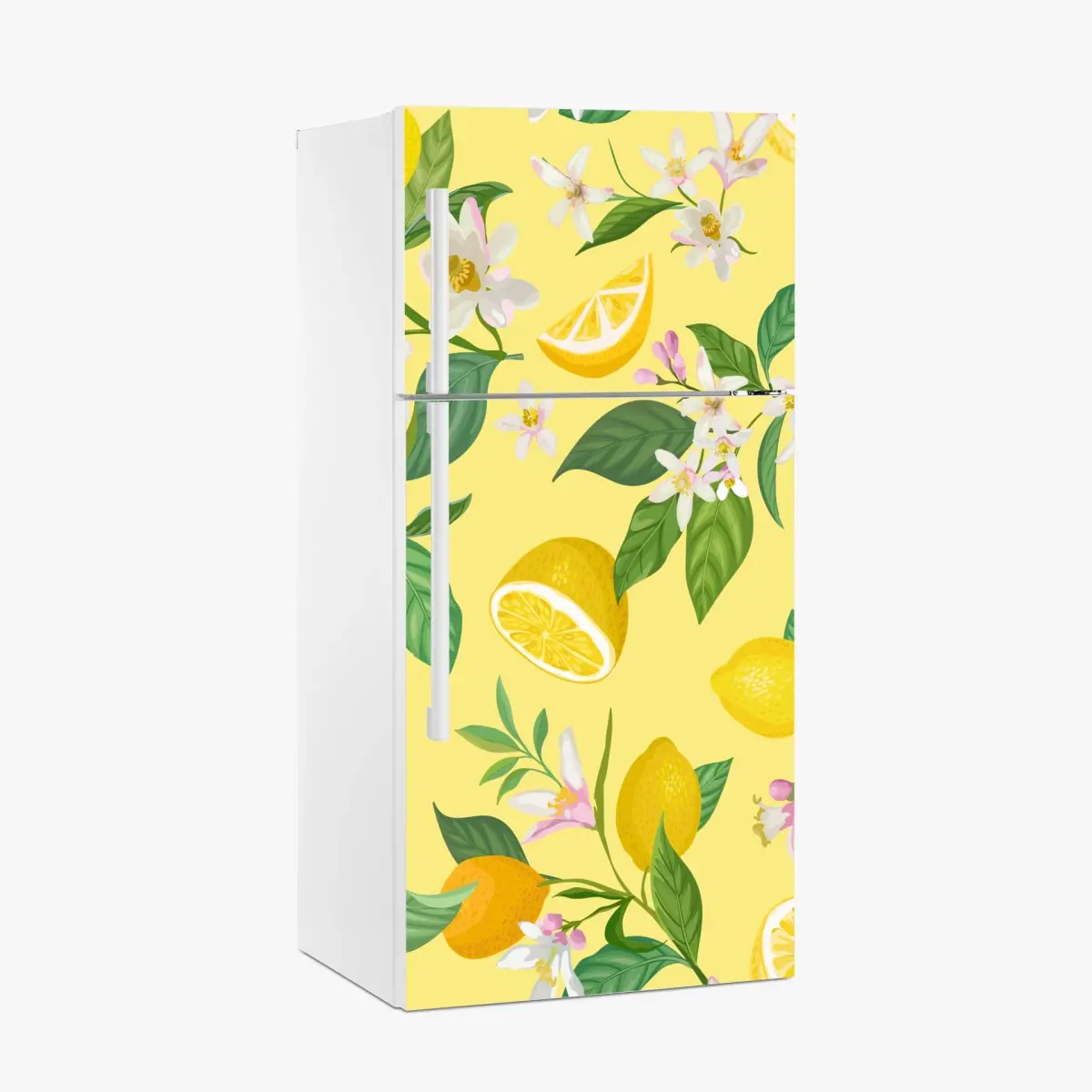 Adesivo per frigorifero motivo limoni e fiori su sfondo giallo • Wallissimo® Adesivo per frigorifero motivo limoni e fiori su sfondo giallo • Wallissimo®