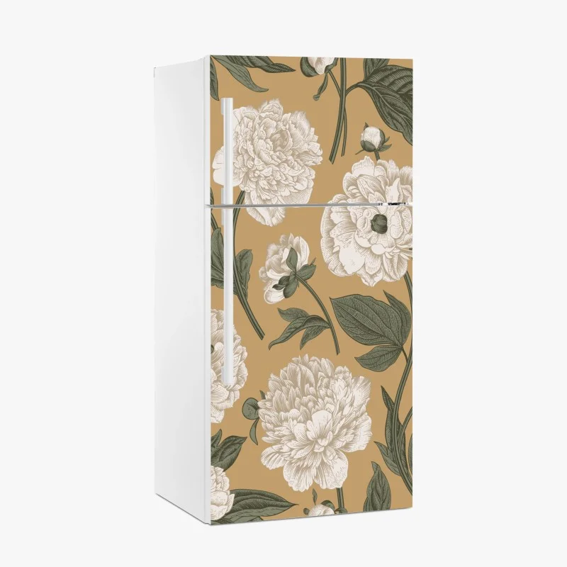 Adesivo per frigorifero peonie ornamentali su sfondo beige