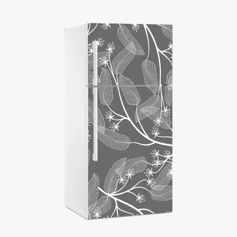 Adesivo per frigorifero motivo botanico elegante in bianco e grigio
