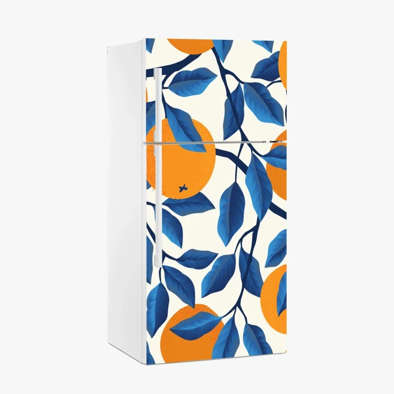 Adesivo per frigorifero ramo di arance con foglie blu