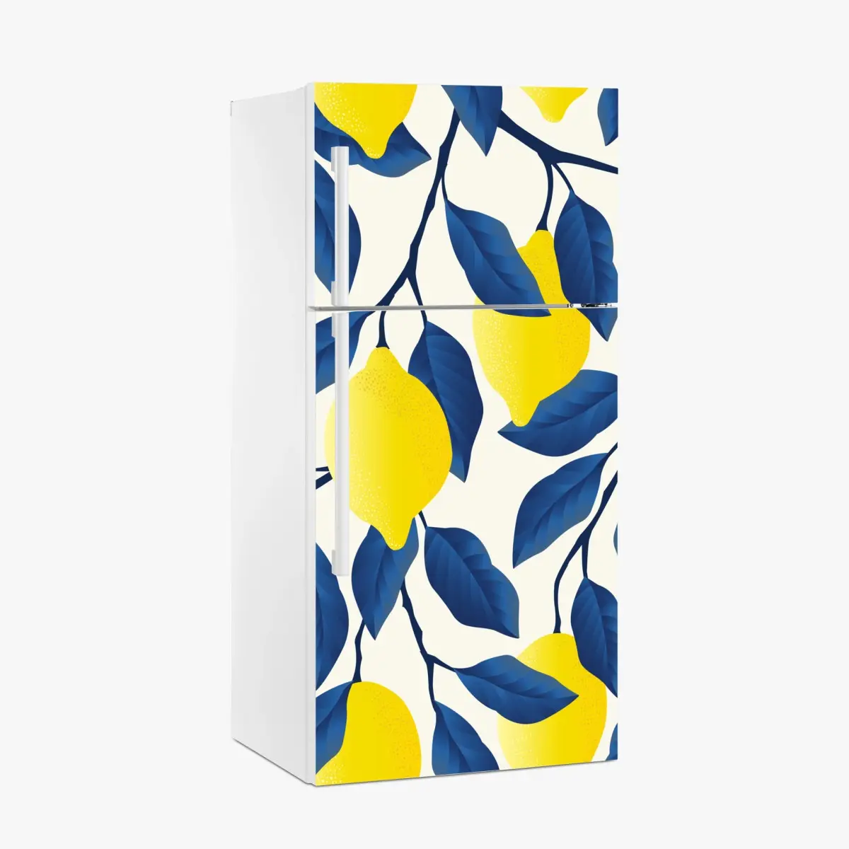 Adesivo per frigorifero motivo limoni e foglie blu per decorare • Wallissimo®