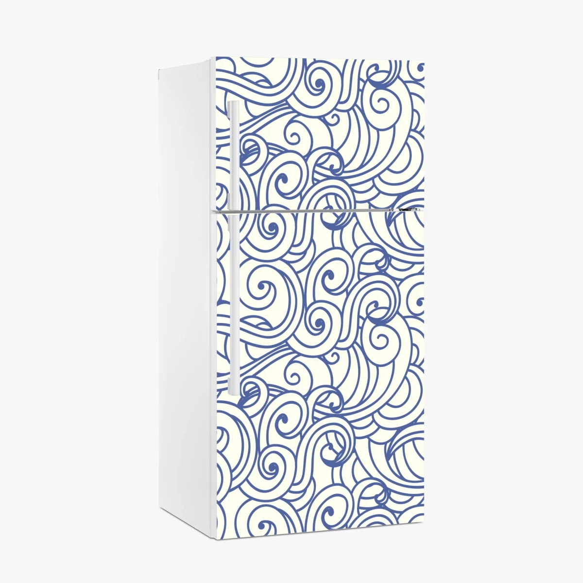 Adesivo per frigorifero onde stilizzate blu su sfondo crema • Wallissimo® Adesivo per frigorifero onde stilizzate blu su sfondo crema • Wallissimo®