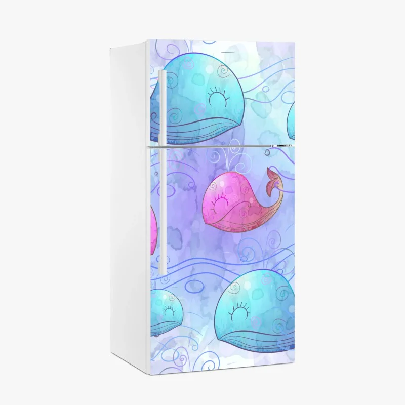 Adesivo per frigorifero balene acquerellate in stile giocoso