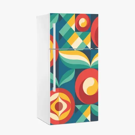 Adesivo per frigorifero motivo floreale geometrico in stile mid-century • Wallissimo®