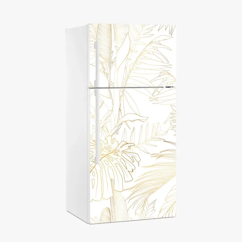 Adesivo per frigorifero motivo botanico tropicale in linee dorate